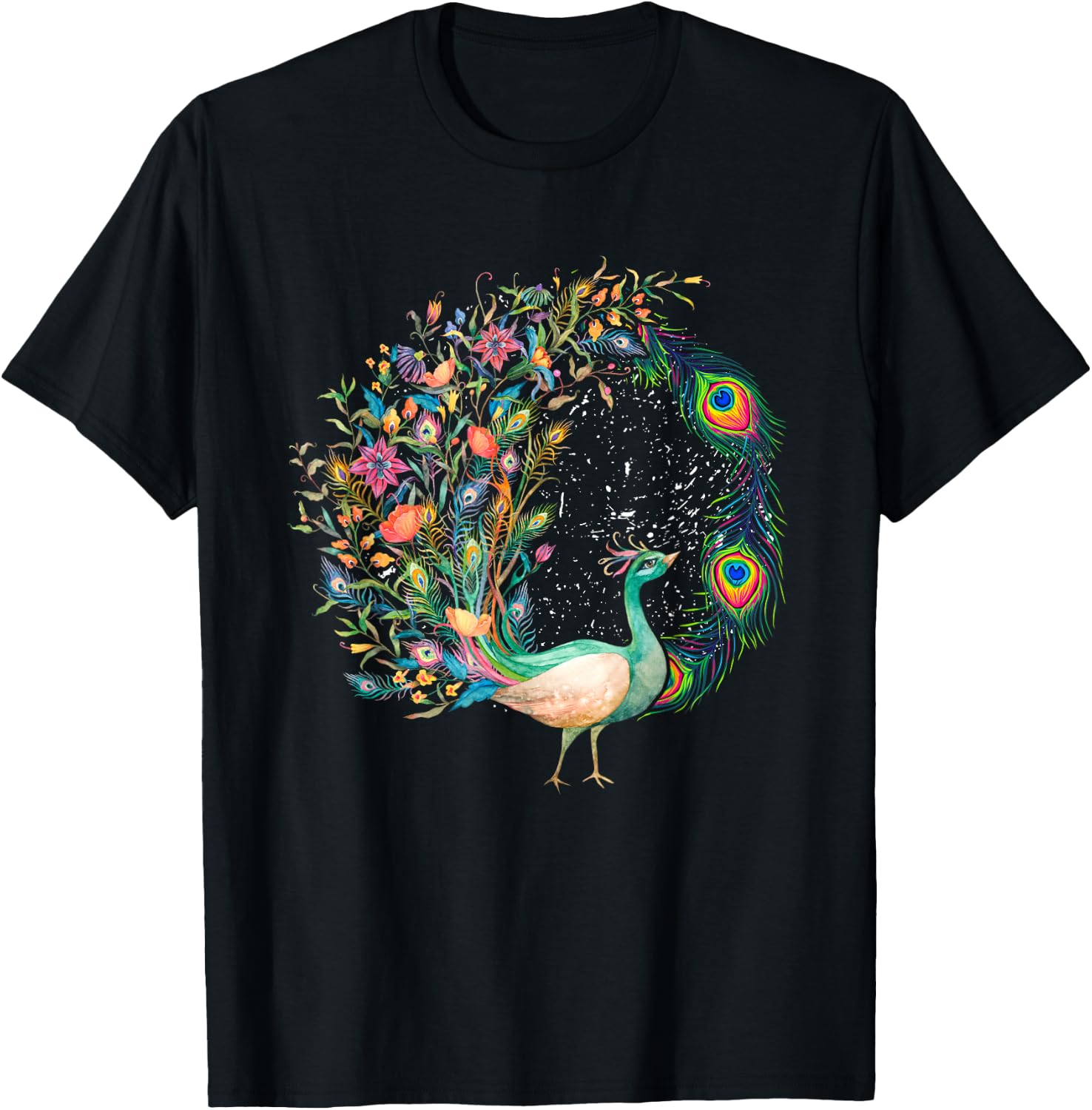 Beautiful Peacock | Colorful Bird | Peacock Feathers T-Shirt - T-Shirt | Black