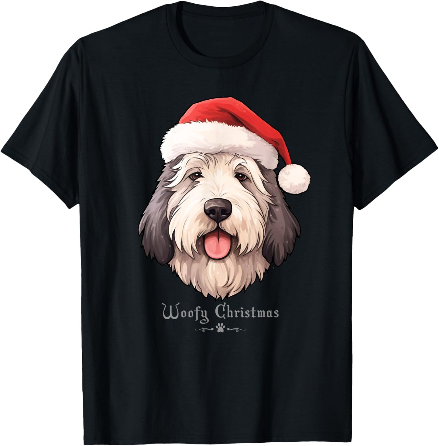 Old English Sheepdog Funny Woofy Christmas Simple Design T-Shirt - T-Shirt | Black