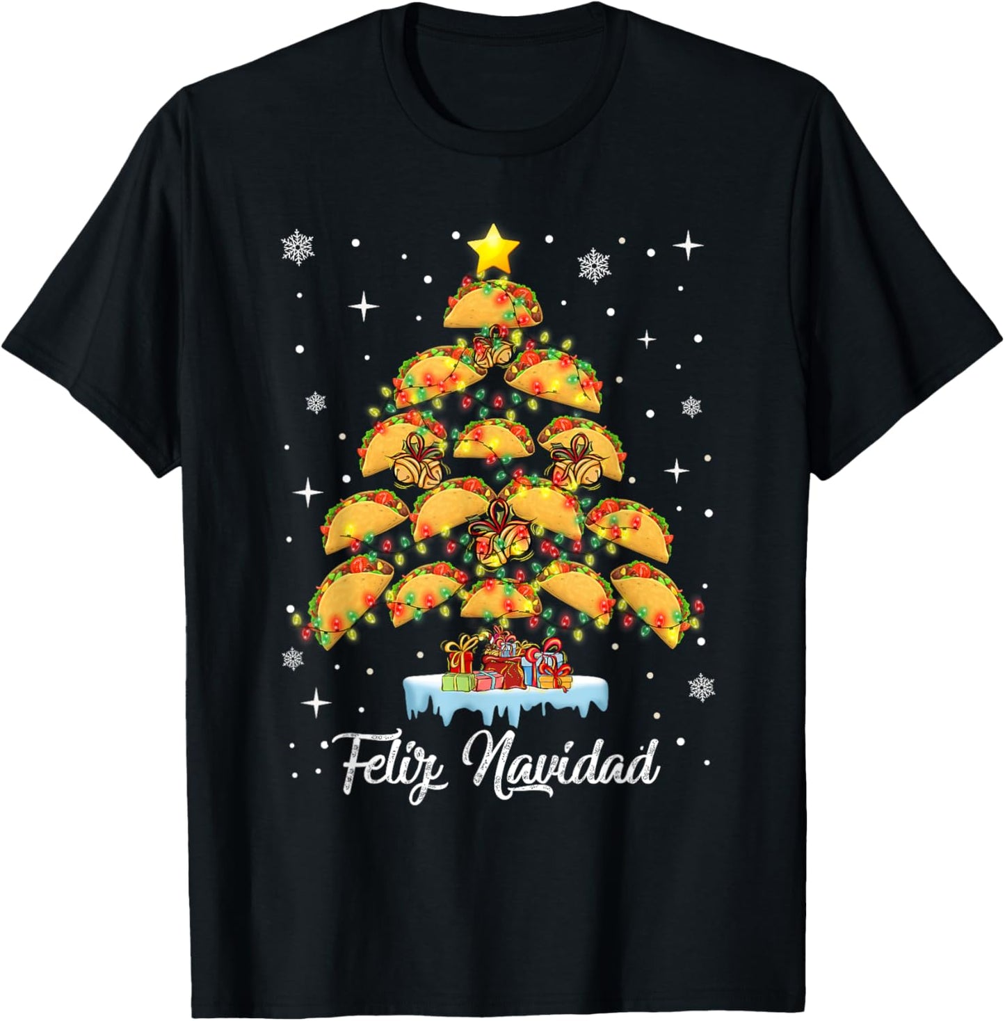 Oh Taco Christmas Tree Feliz Navidad Christmas Tacos T-Shirt - T-Shirt | Black