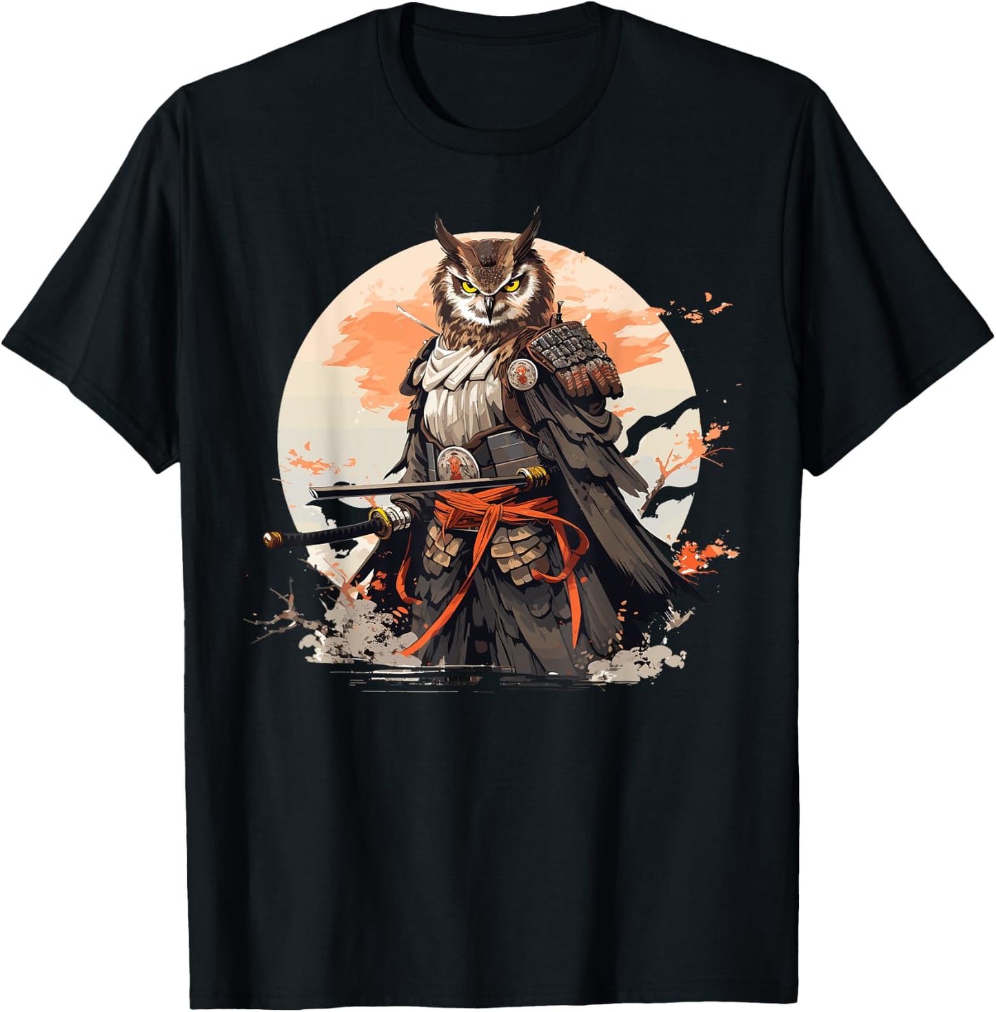 Samurai Owl Warrior Japanese Ninja Bird Owl Kawaii T-Shirt - T-Shirt | Black