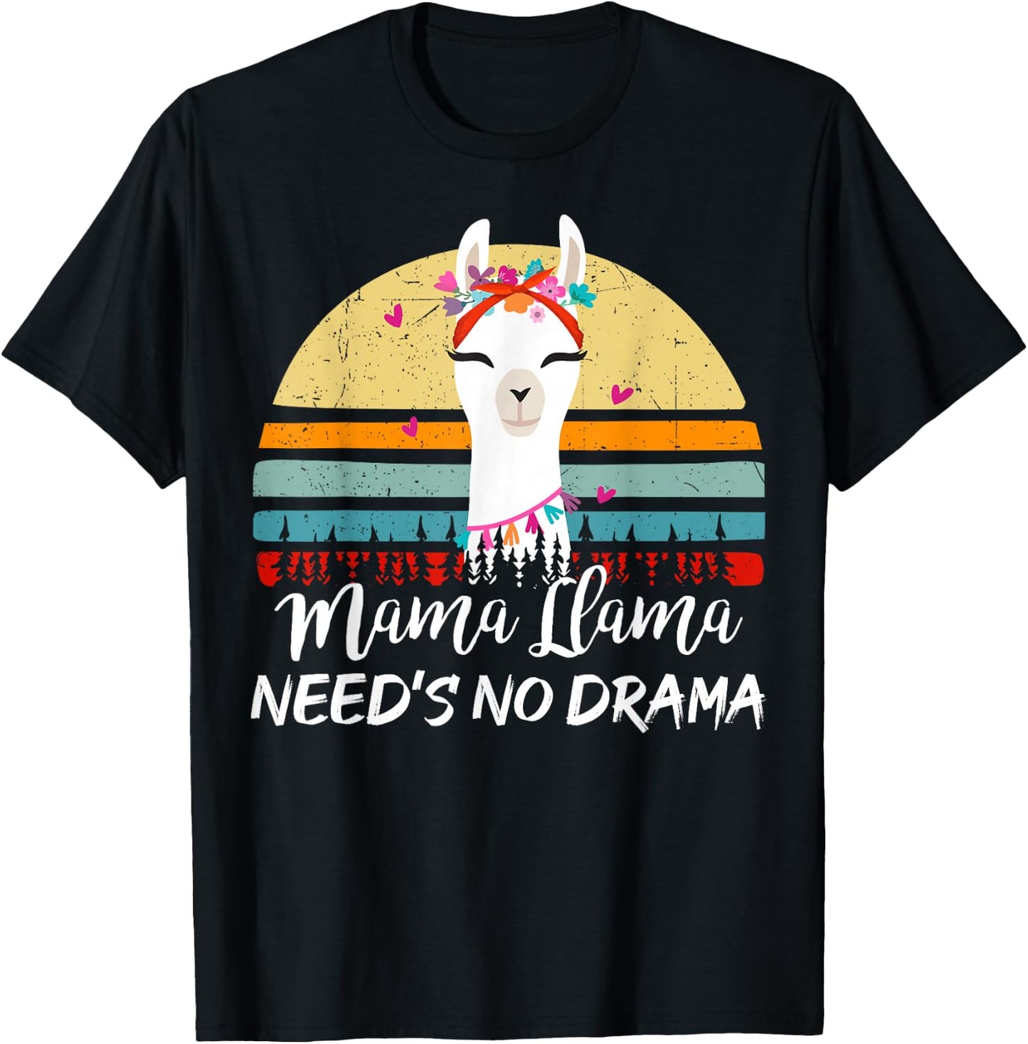Funny Mama-Llama Needs No Drama Women Llama Mom Mothers Day T-Shirt - T-Shirt | Black