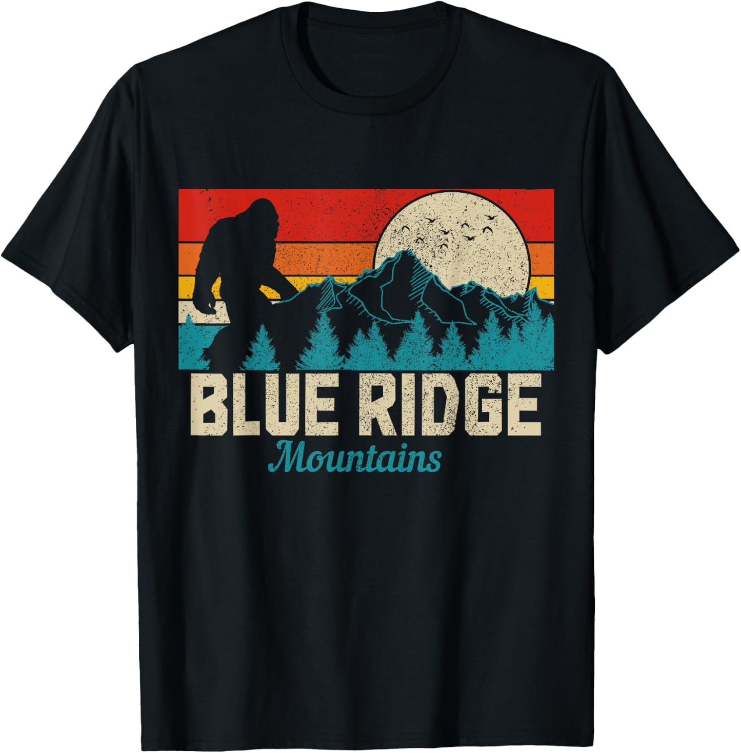 Blue Ridge Mountains Bigfoot Vintage Hiking Hunter Hiker T-Shirt - T-Shirt | Black