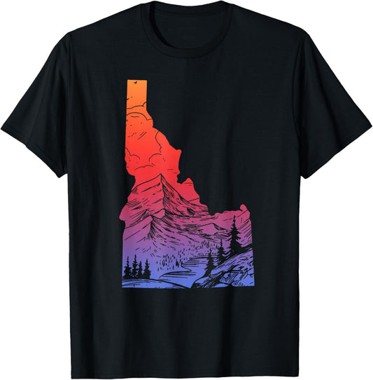 Idaho Mountains Pride State Map Hiking Camping Vintage T-Shirt - T-Shirt | Black