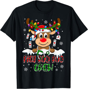 PICU Nurse Boo Crew Reindeer Nurse Buffalo Plaid Christmas T-Shirt - T-Shirt | Black