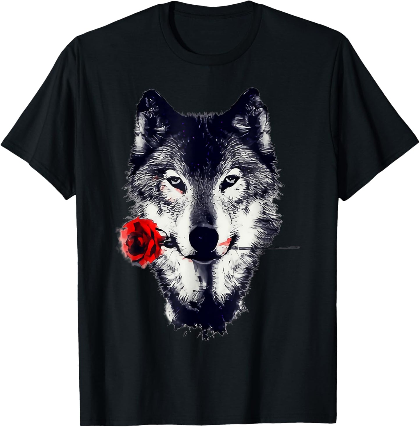 Wolf Rose Art Gift T-Shirt - T-Shirt | Black