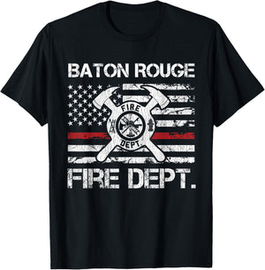 Baton Rouge Louisiana Fire Department Thin Red Line Logo T-Shirt - T-Shirt | Black