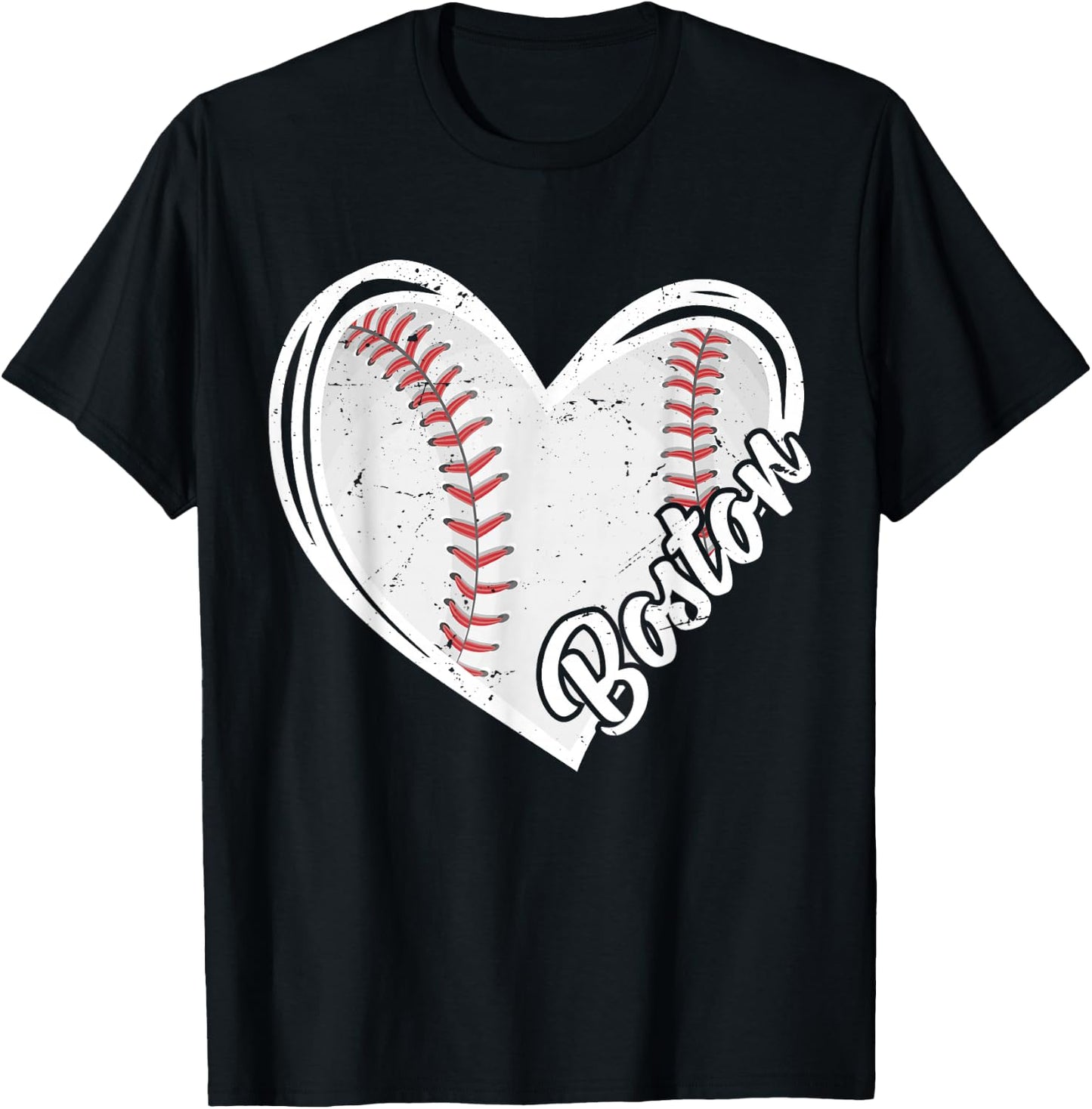 Boston Vintage Baseball Fans Men Women Boys Baseball Heart T-Shirt - T-Shirt | Black