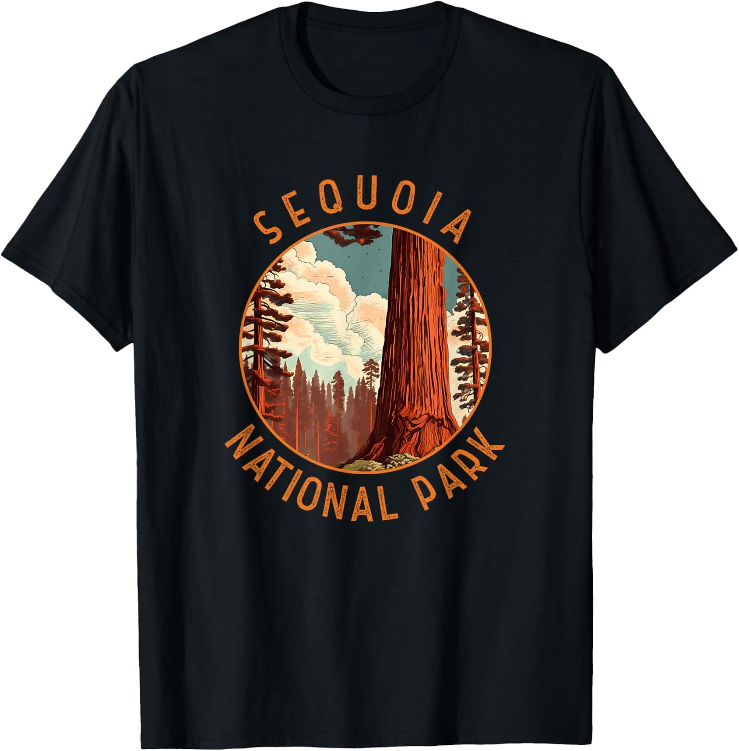 Sequoia National Park Illustration Distressed Circle T-Shirt - T-Shirt | Black