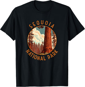 Sequoia National Park Illustration Distressed Circle T-Shirt - T-Shirt | Black