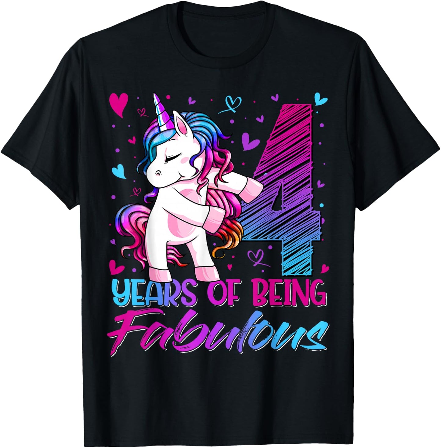 4 Year Old Gifts Unicorn Flossing 4th Birthday Girl Party T-Shirt - T-Shirt | Black