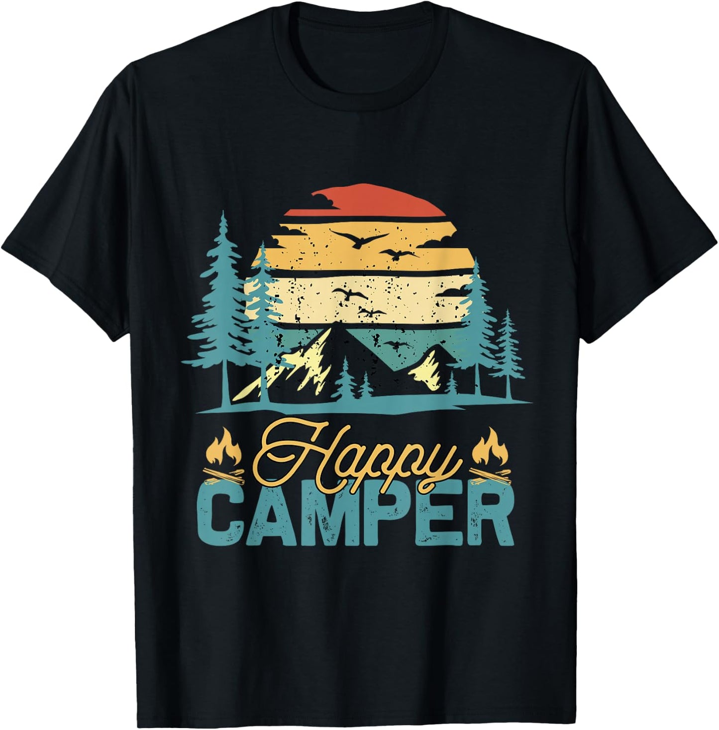 Happy Camper Retro Vintage Funny Matching Camping Crew Small T-Shirt - T-Shirt | Black