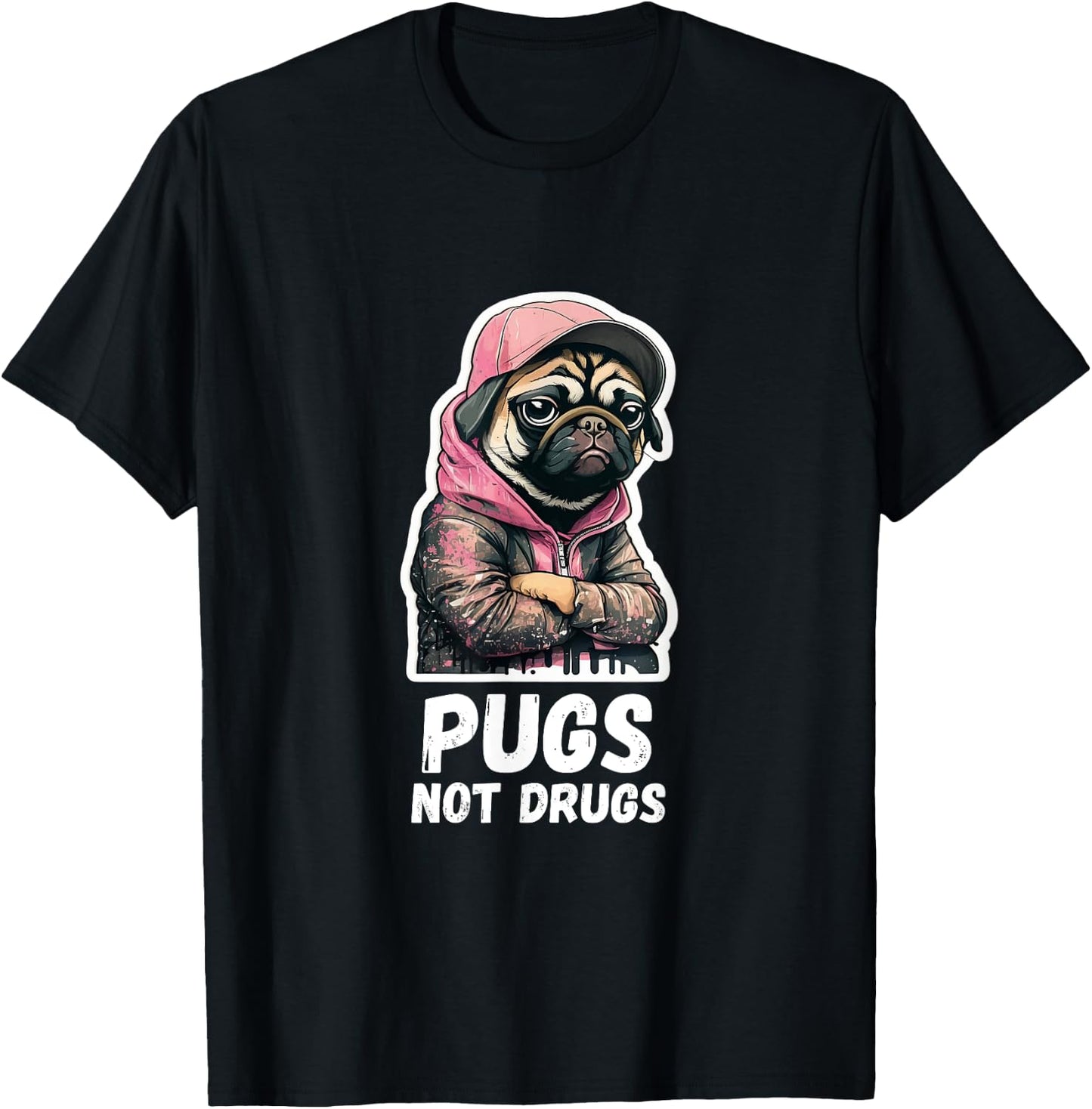 Pugs, not Drugs - Moody Cool Pug Funny Dog Pugs Lover T-Shirt - T-Shirt | Black