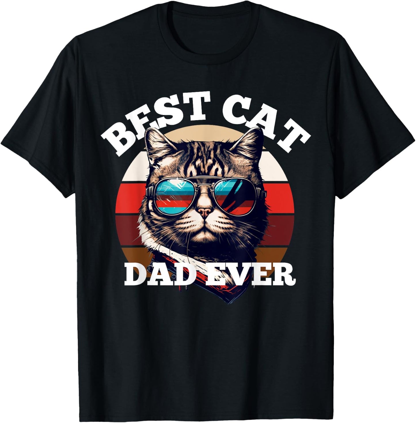 Best Cat Dad Ever Shirt Funny USA Flag Color Cat Lover Men T-Shirt - T-Shirt | Black