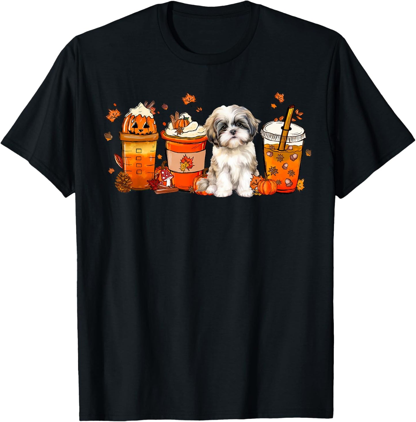 Fall Coffee Pumpkin Spice Fall Vibes Shih tzu Dog T-Shirt - T-Shirt | Black