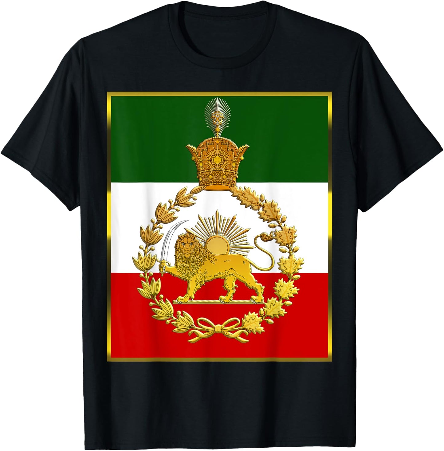 Iran's flag with a golden lion and sun T-Shirt - T-Shirt | Black