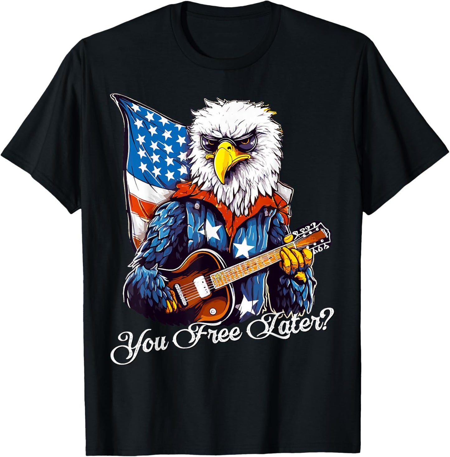 Funny USA Eagle 4th Of July American Flag Rock Music Retro Women Men T-Shirt - T-Shirt | Black