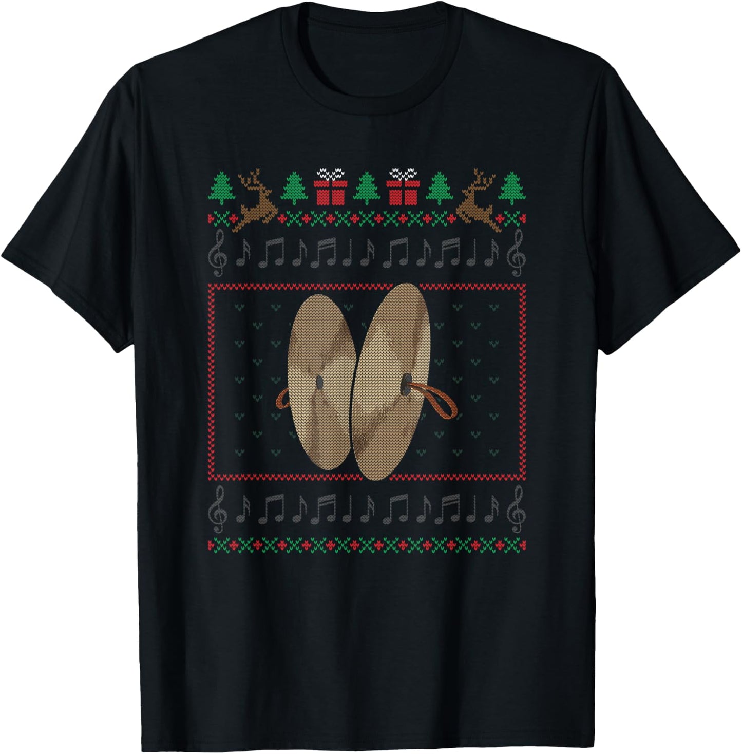 All I Want For Christmas Is A Cymbal Musician Ugly Sweater T-Shirt - T-Shirt | Black