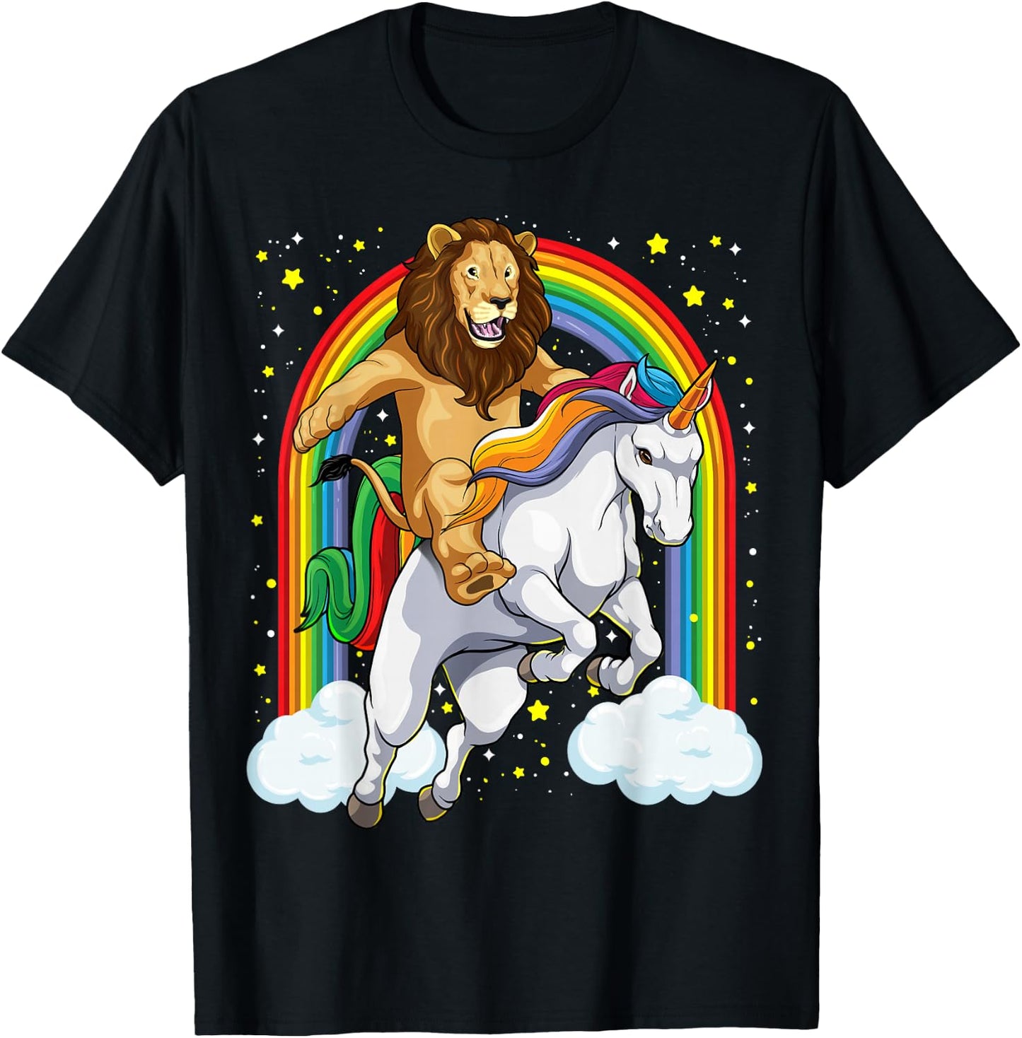 Lion Riding Unicorn Funny And Magical Lion Unicorn T-Shirt - T-Shirt | Black