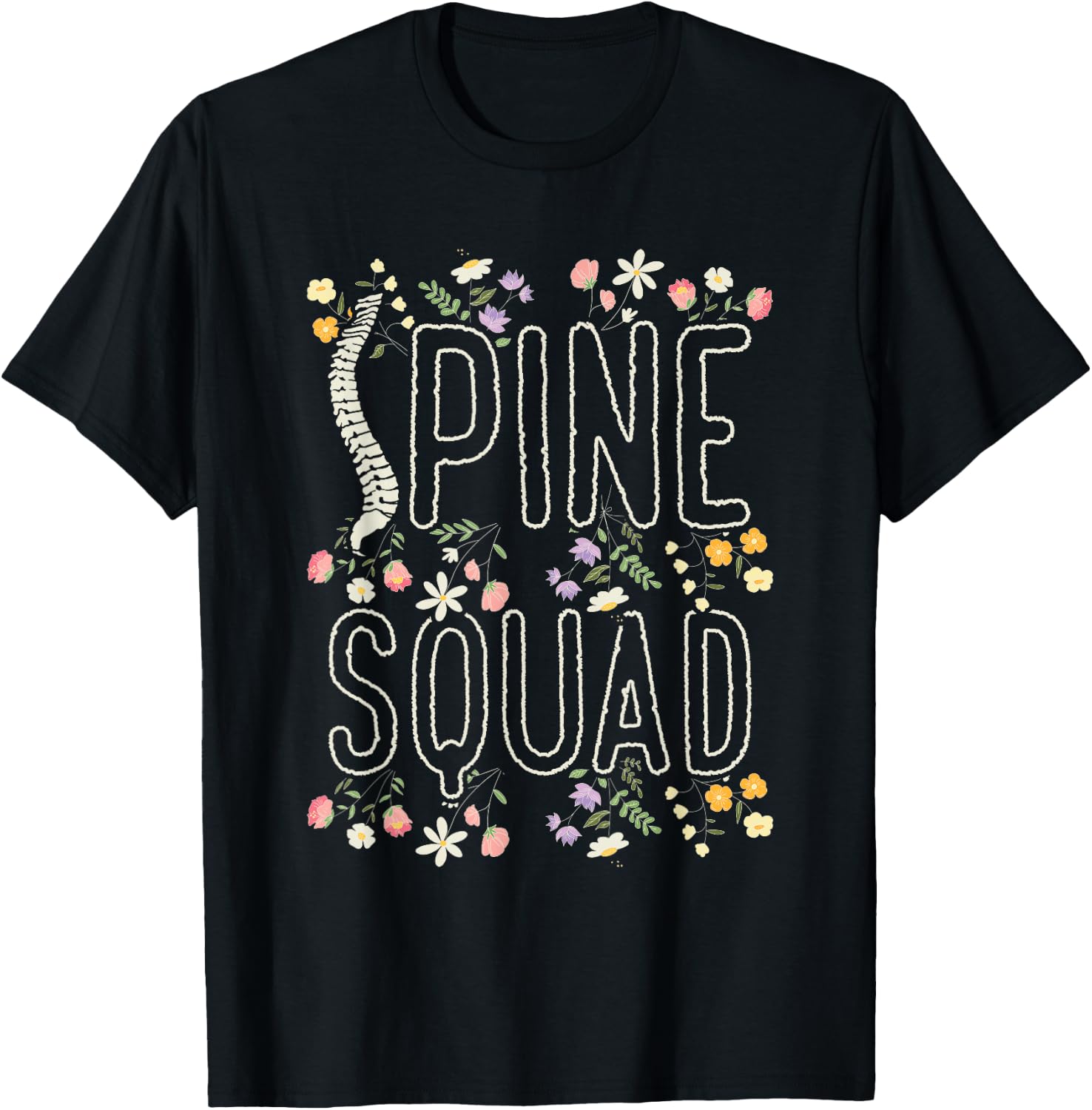 Orthopedic Nurse Floral Orthopedic Spine Squad T-Shirt - T-Shirt | Black
