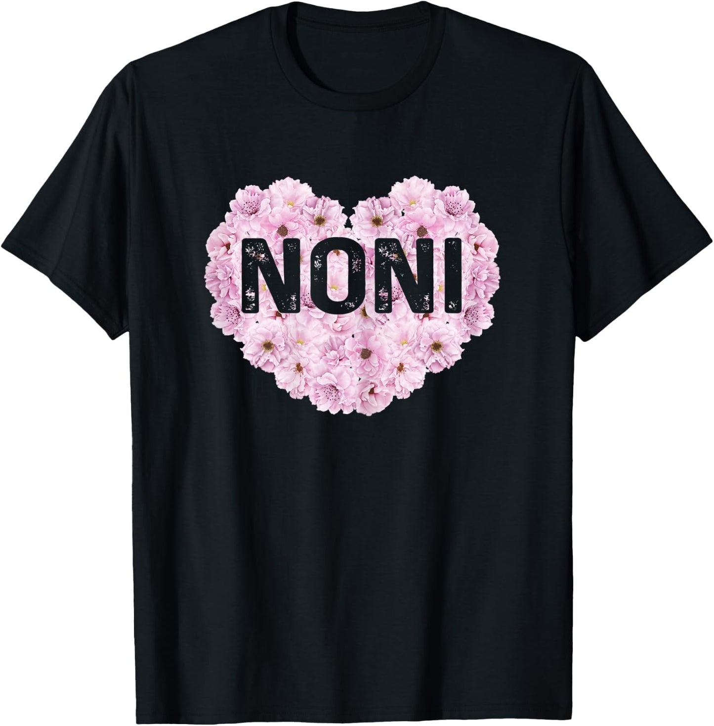 Noni Definition Grandma Funny Pink Flowers Heart T-Shirt - T-Shirt | Black