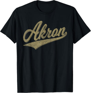 Akron Ohio Varsity Script Classic Sports Jersey Style T-Shirt - T-Shirt | Black