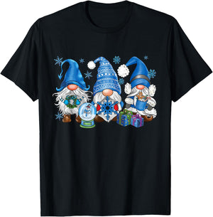 Snowman Gnomes in Blue Merry Christmas Gnomies Hello Winter T-Shirt - T-Shirt | Black