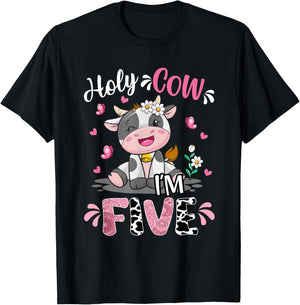 Holy Cow I'm Five 5 Years Old 5th Birthday Girl Outfit T-Shirt - T-Shirt | Black
