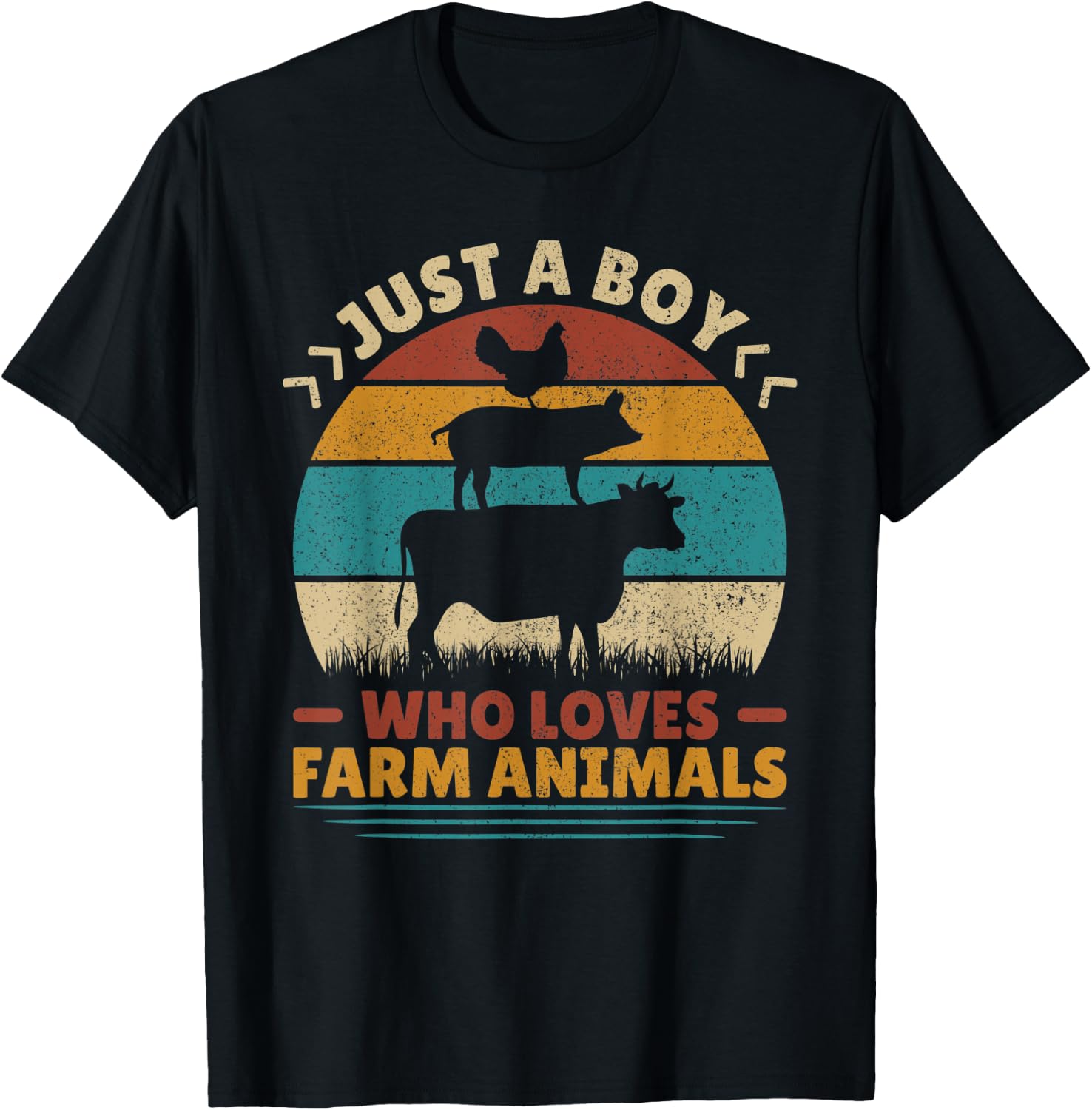 Just A Boy Who Loves Farm Animals Lover Funny Men Farmer Boy T-Shirt - T-Shirt | Black