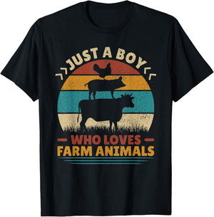 Just A Boy Who Loves Farm Animals Lover Funny Men Farmer Boy T-Shirt - T-Shirt | Black