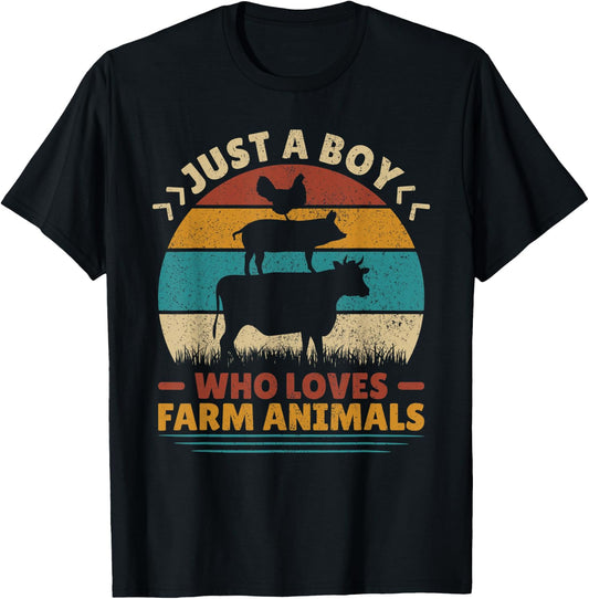 Just A Boy Who Loves Farm Animals Lover Funny Men Farmer Boy T-Shirt - T-Shirt | Black