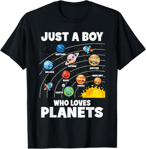 Just A Boy Who Loves Planets Solar System Astronomy Space T-Shirt - T-Shirt | Black
