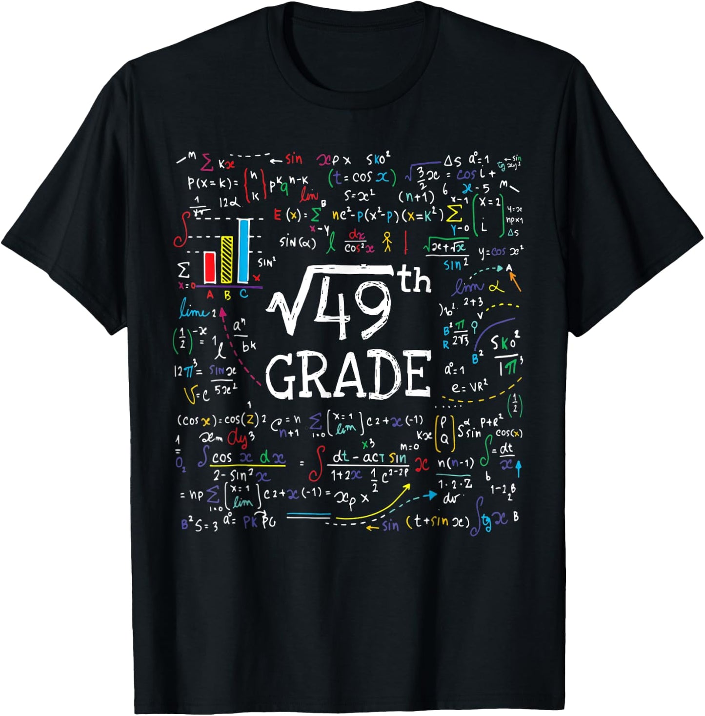 Square Root Of 49 Back To School 7th Seventh Grade Math T-Shirt - T-Shirt | Black
