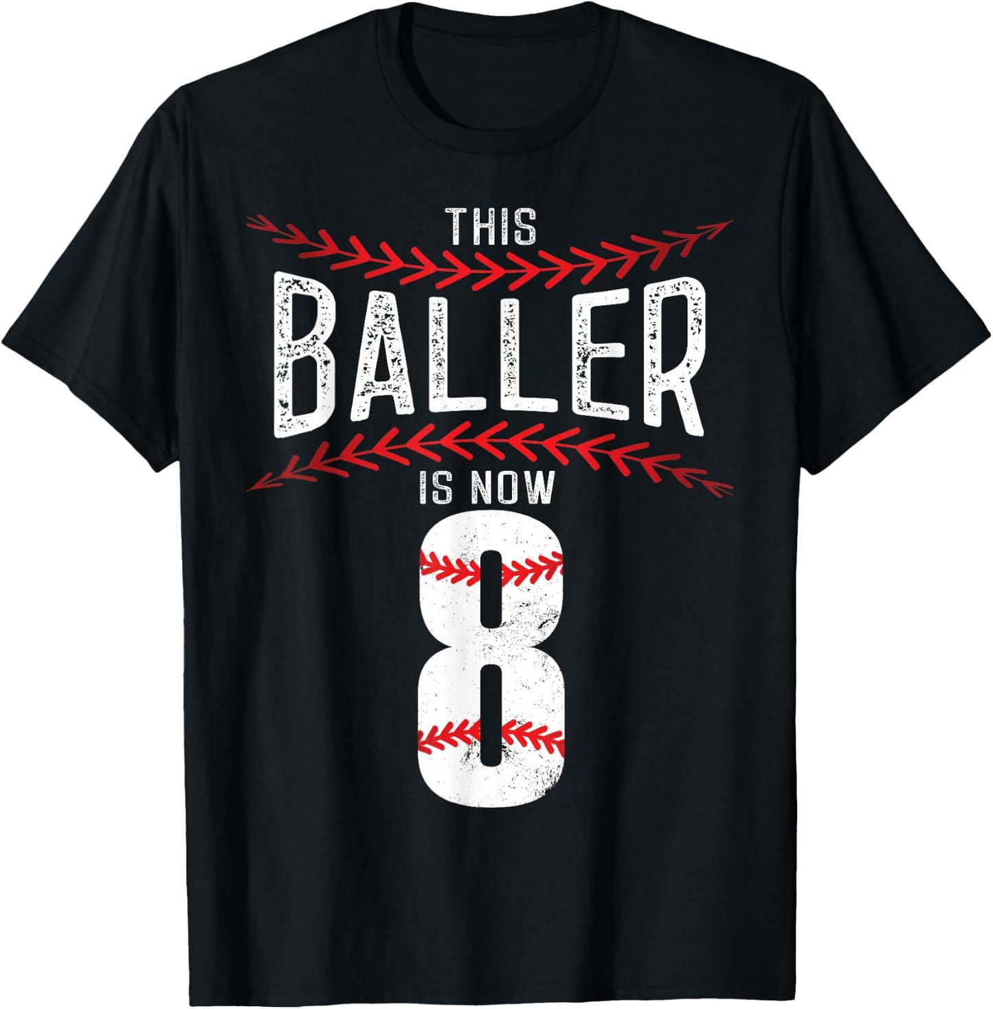 This Baller is now 8 Boy Baseball Birthday Party T-Shirt - T-Shirt | Black