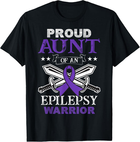 Proud Aunt Of An Epilepsy Warrior Family Matching Party T-Shirt - T-Shirt | Black