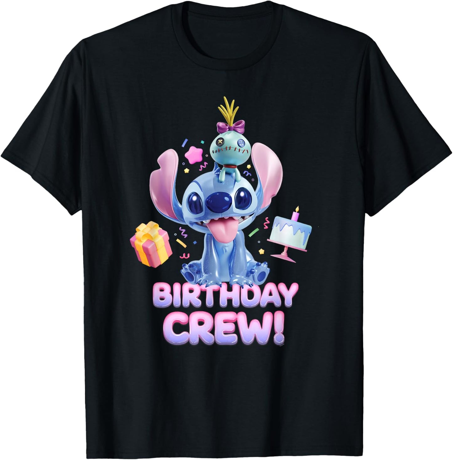 Disney Lilo & Stitch with Scrump Big Shiny Birthday Crew T-Shirt - T-Shirt | Black