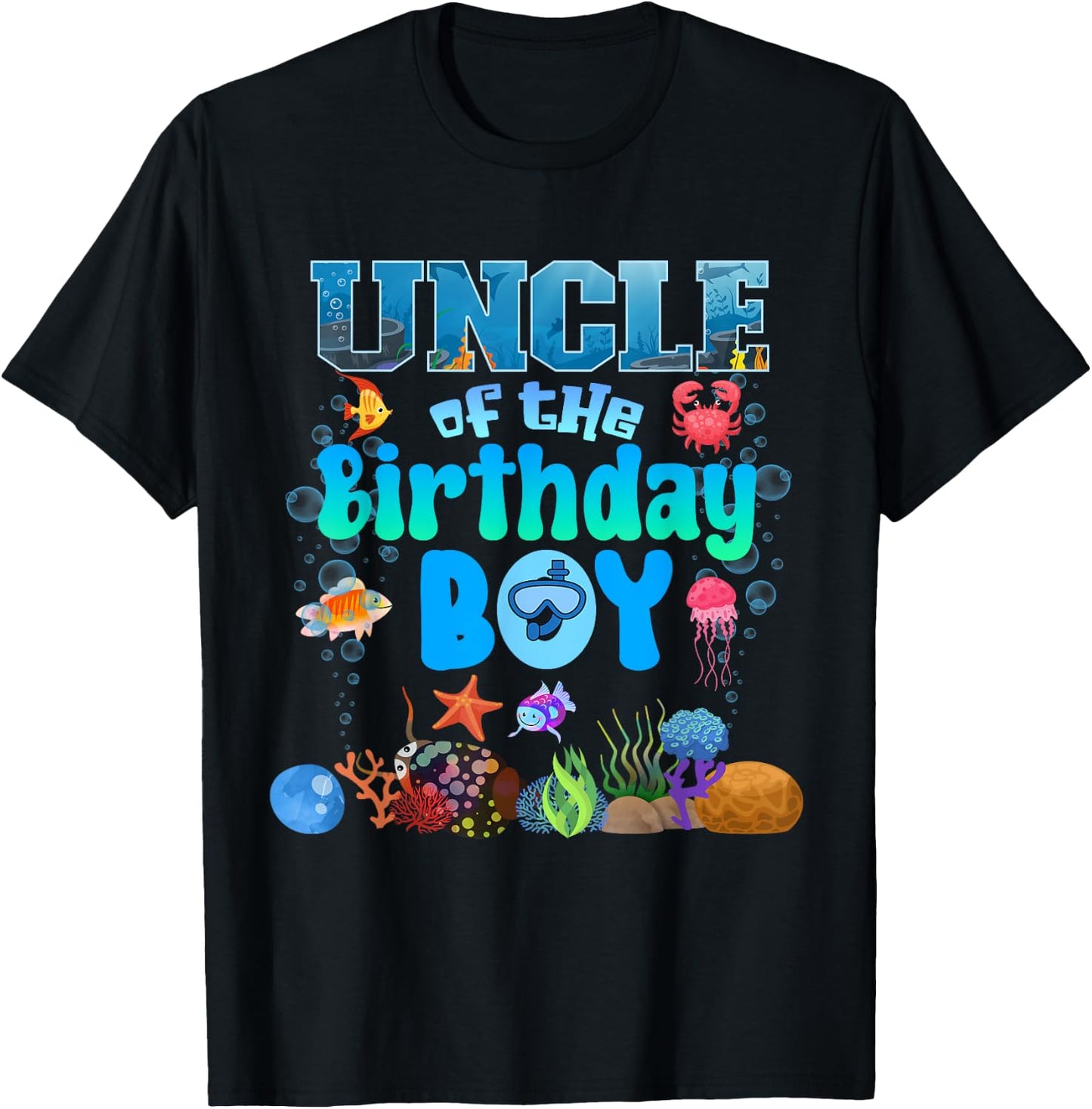 Uncle Of The Birthday Boy Aquarium Sea Animals Matching T-Shirt - T-Shirt | Black