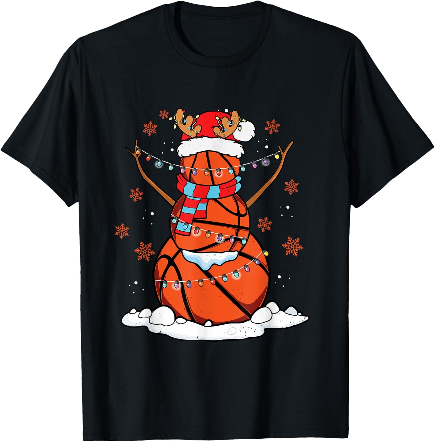 Christmas Basketball Players Team Sports Fan Coach Holiday T-Shirt - T-Shirt | Black