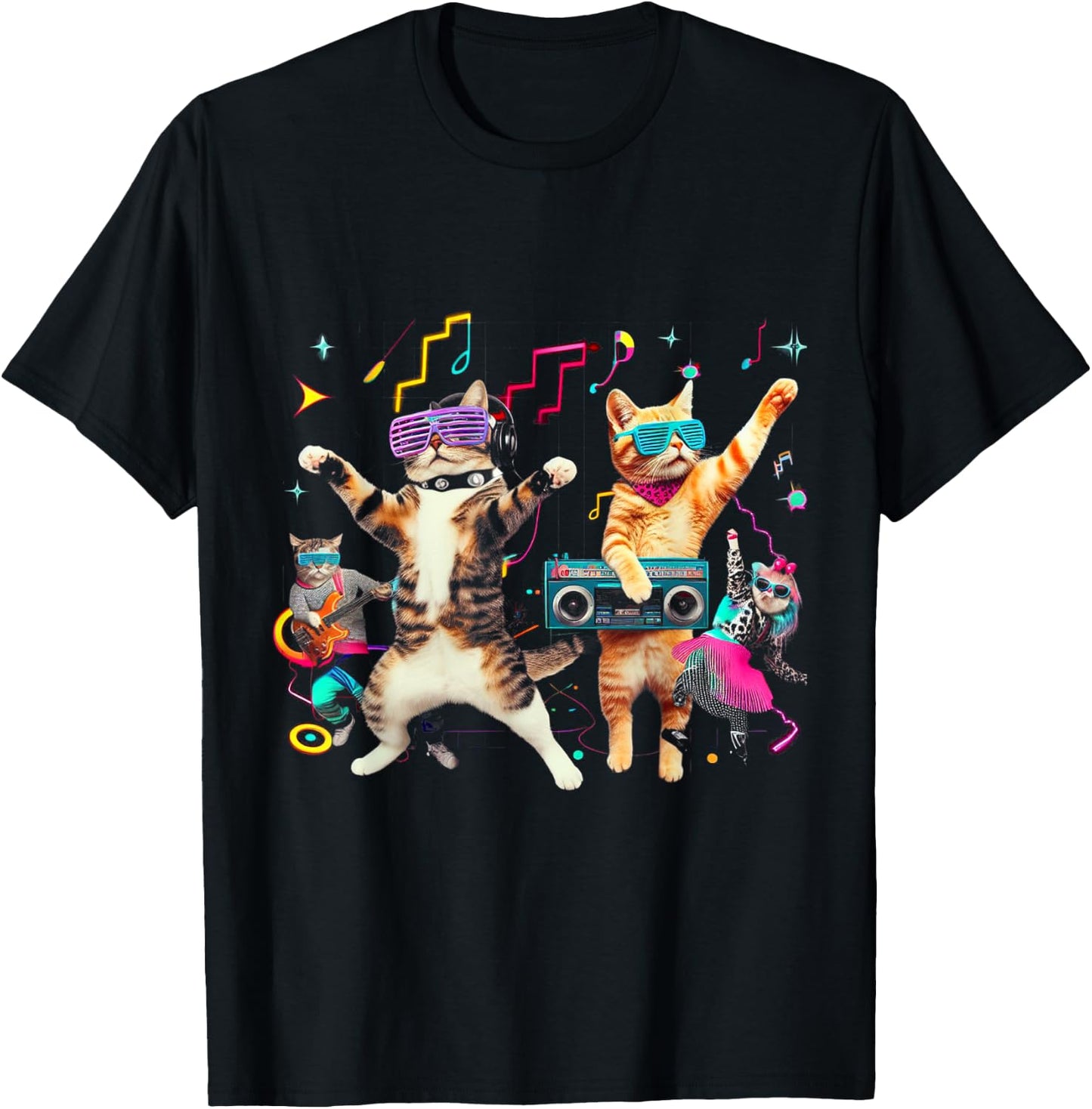 Funny Cats Dancing in a Retro Disco T-Shirt - T-Shirt | Black