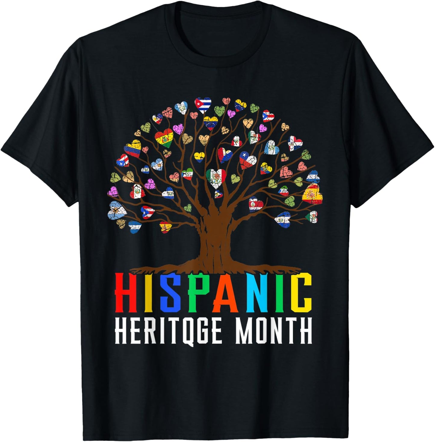 Heart Flag Tree Root Latino National Hispanic Heritage Month T-Shirt - T-Shirt | Black