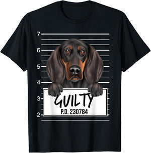 Funny Black and Tan Coonhound Mugshot Guilty Dog Women Girls Kids T-Shirt - T-Shirt | Black