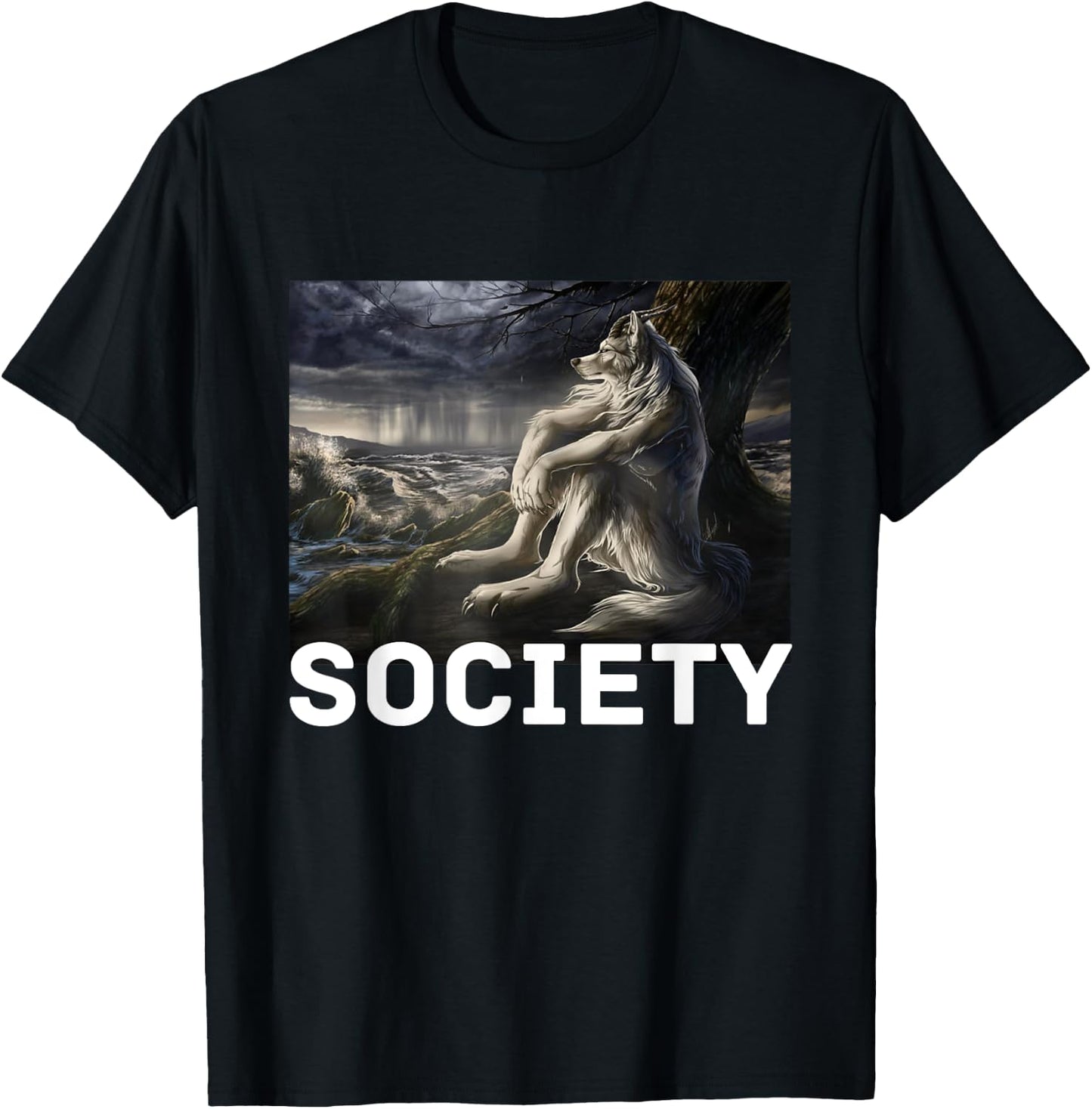 Society Funny Cringe Alpha Werewolf Wolf Meme T-Shirt - T-Shirt | Black