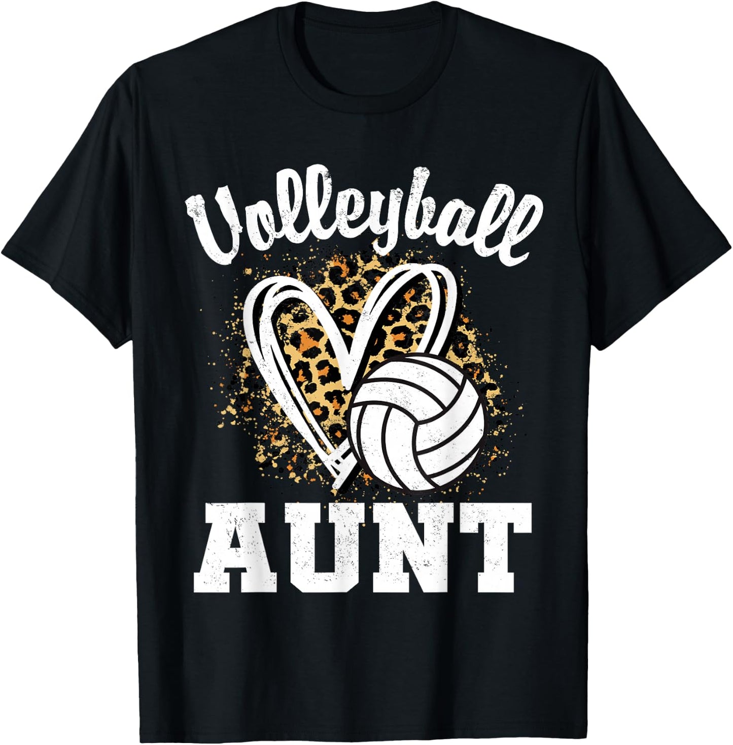 Volleyball Aunt Leopard Heart T-Shirt - T-Shirt | Black