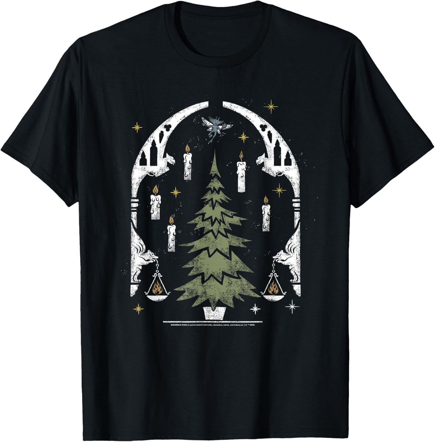 Harry Potter Hogwarts Great Hall Christmas Tree Stamp T-Shirt - T-Shirt | Black