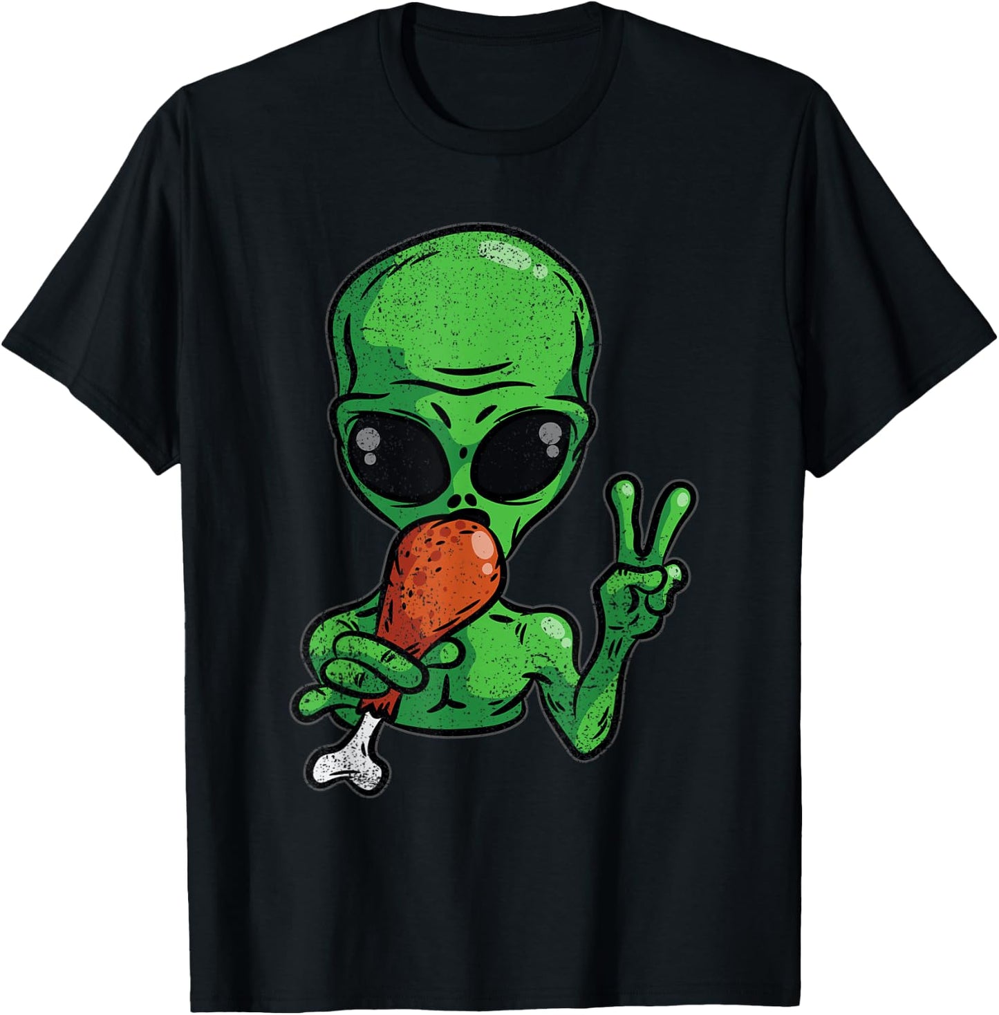Alien Eating Turkey Thanksgiving Day Funny UFO Fall Autumn T-Shirt - T-Shirt | Black
