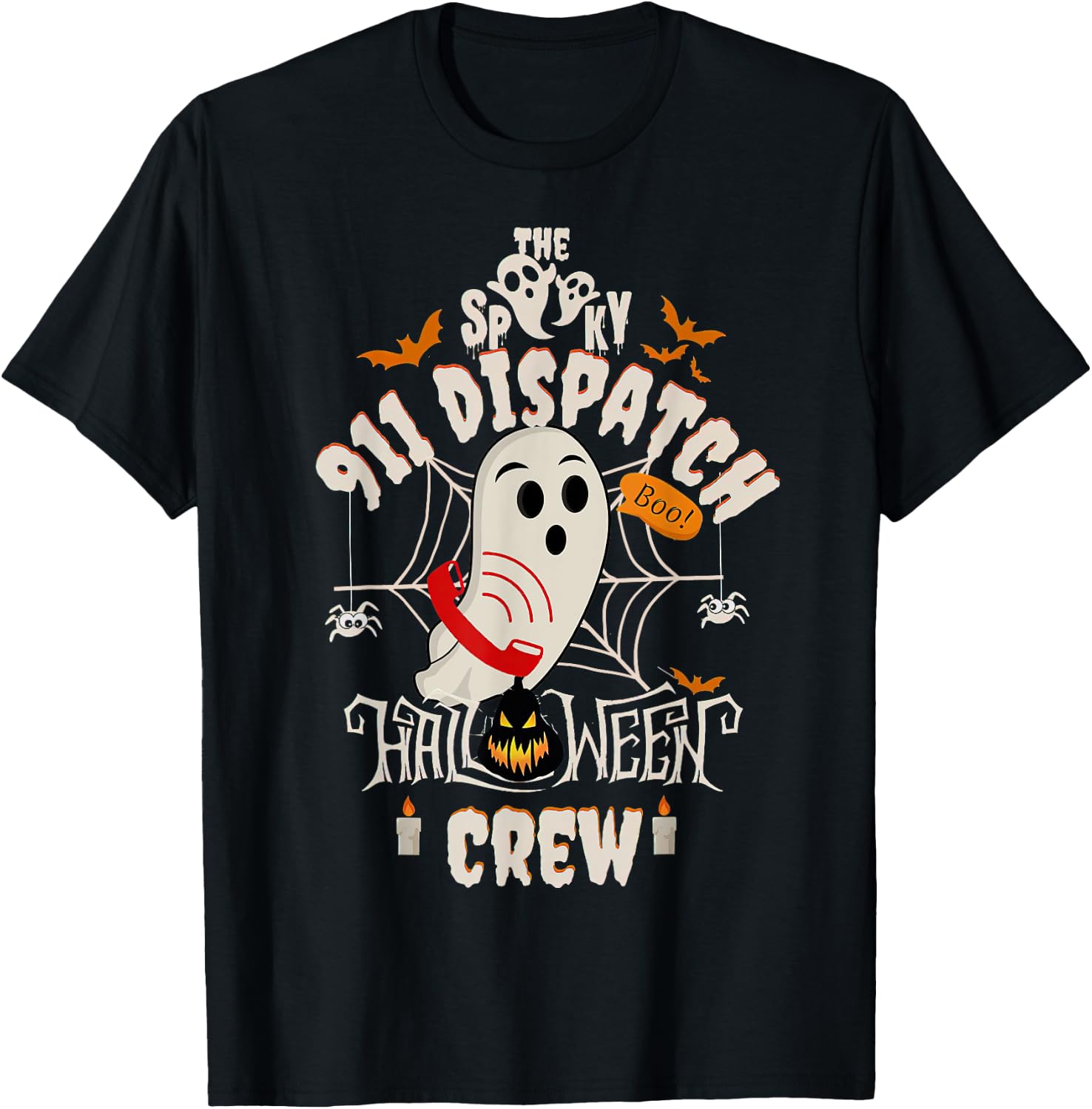 Dispatcher Boo Crew Halloween 911 Dispatch Pumpkin Costume T-Shirt - T-Shirt | Black