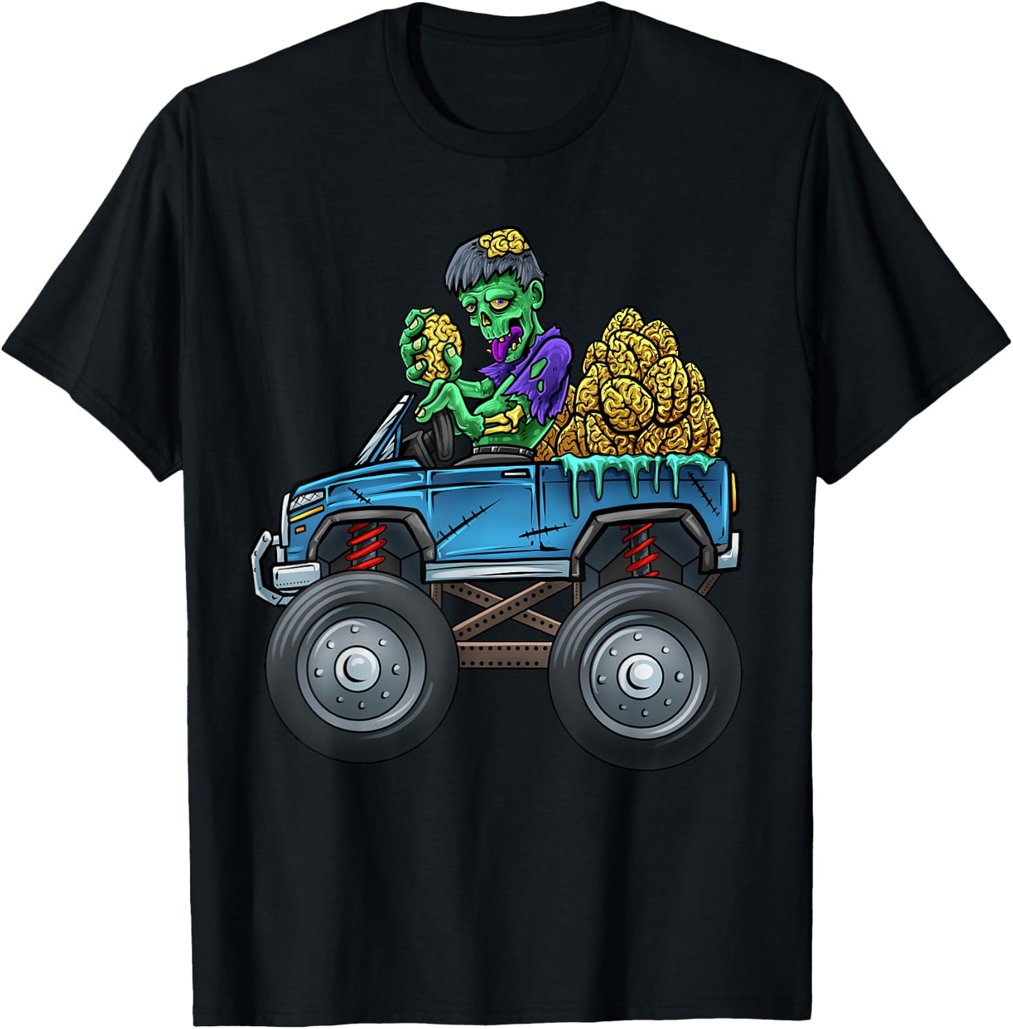 Monster Truck Driving Zombie Eating Brains Halloween Truck T-Shirt - T-Shirt | Black