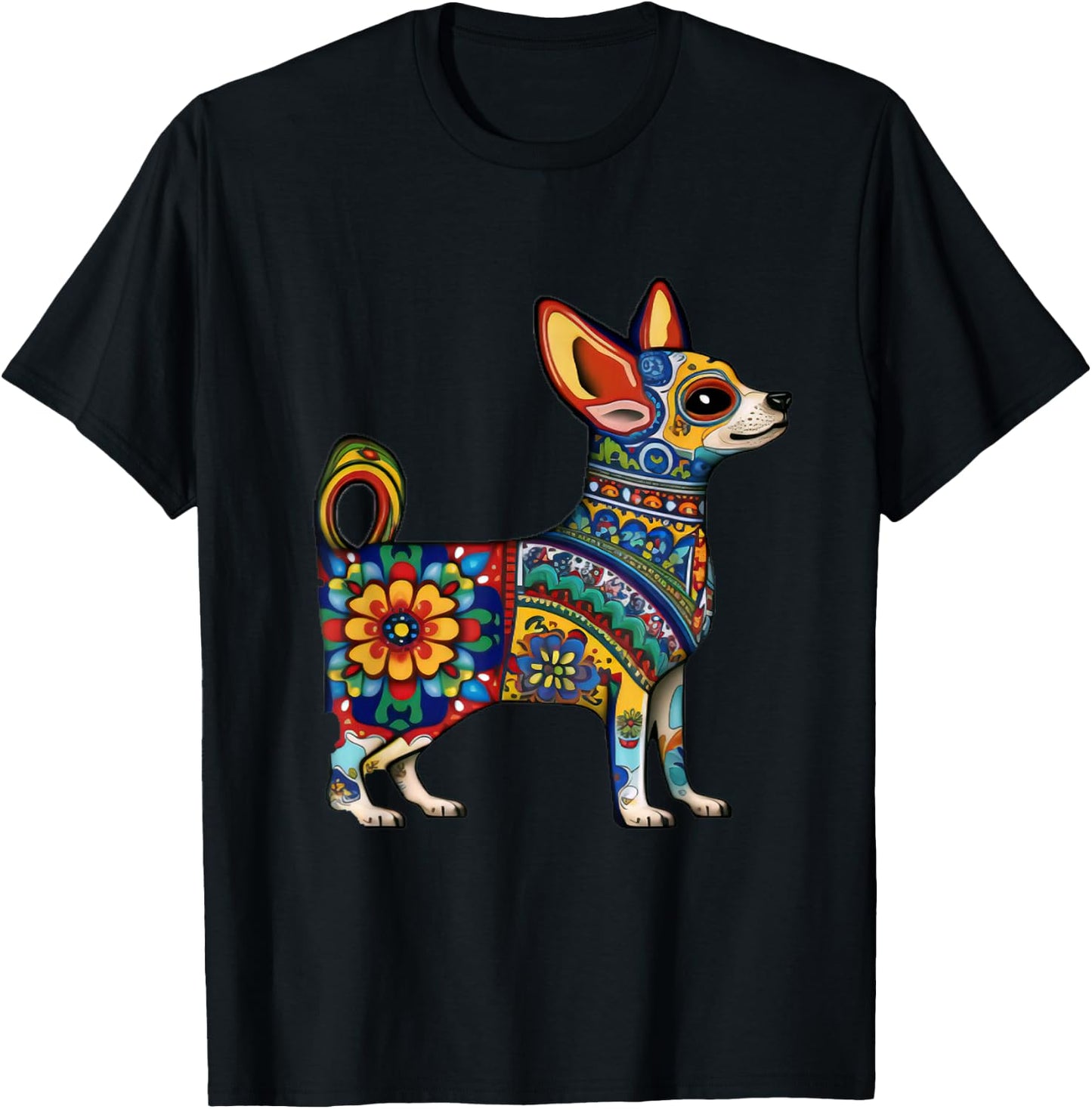 Chihuahua Cinco de Mayo Mexican Talavera Aesthetic T-Shirt - T-Shirt | Black
