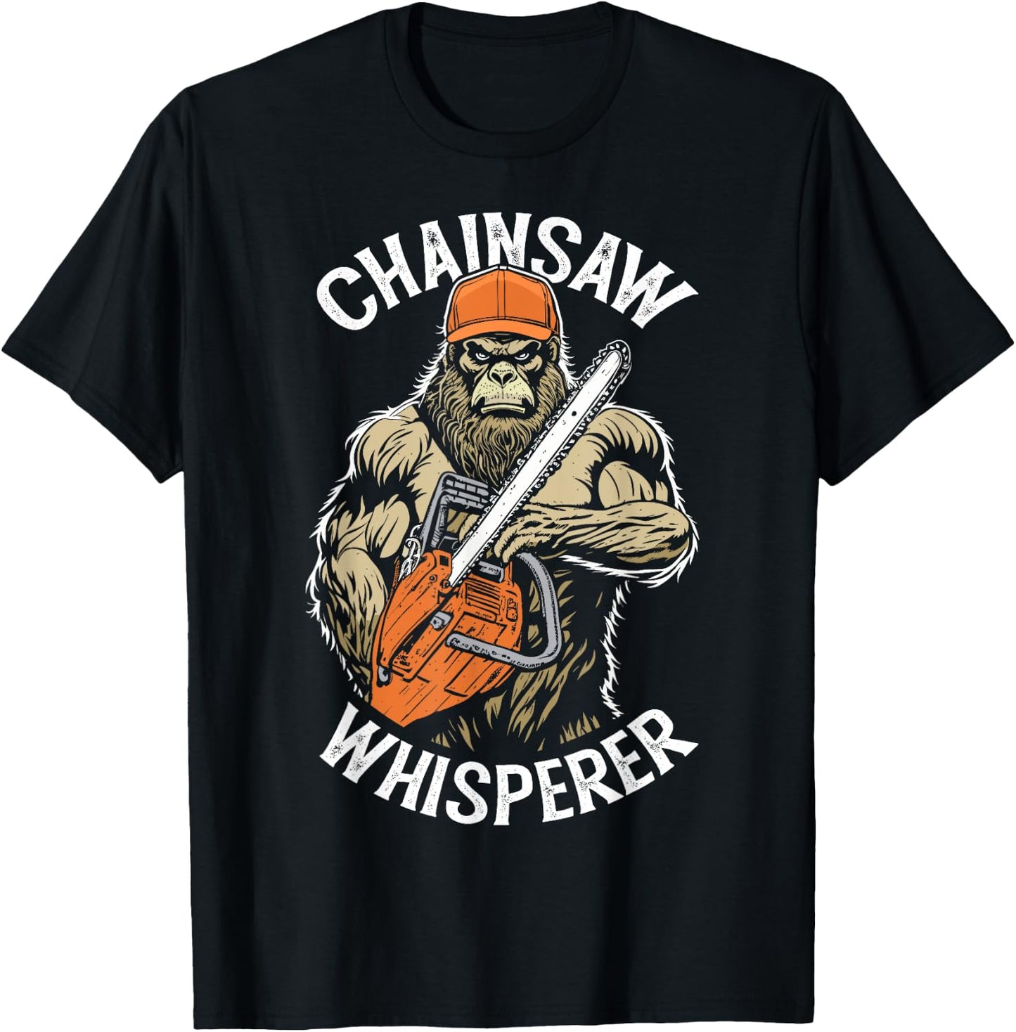 Grandio Design Funny Lumberjack Bigfoot Chainsaw Whisperer Sasquatch Logger - Black, -Adults, Short Sleeve, Classic Fit, Pull On, Letter Print T-Shirt - T-Shirt | Black