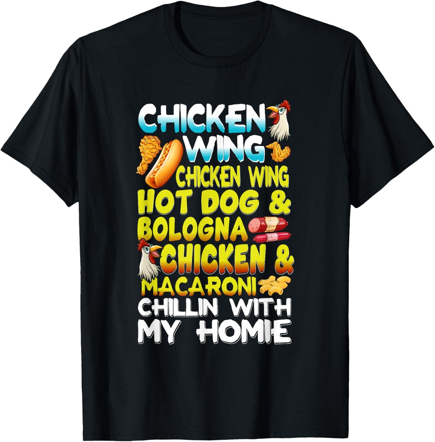 Chicken Wings Chicken Wings Hot Dog & Bologna Chicken Men Women Girls Kids T-Shirt - T-Shirt | Black