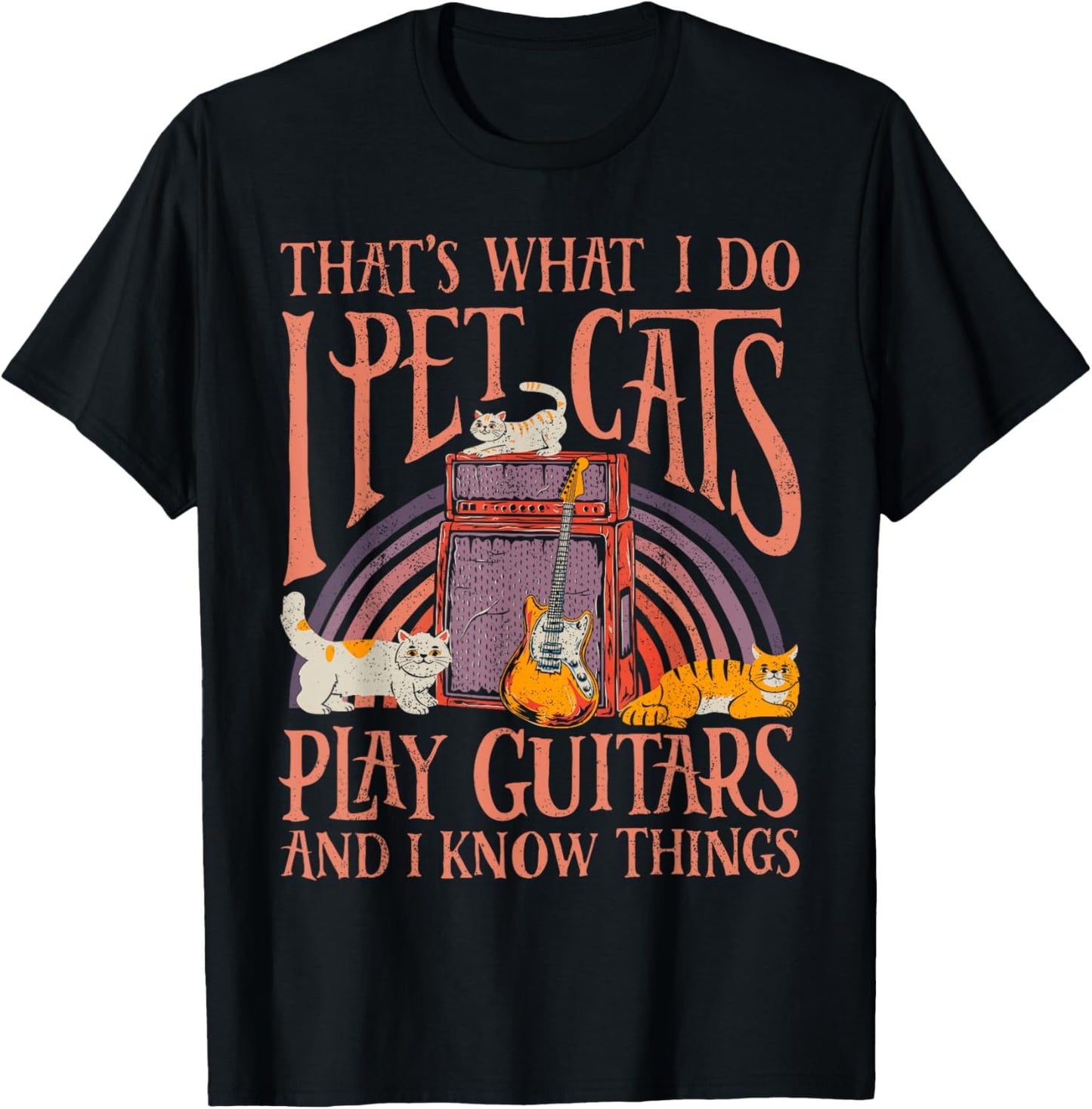 I Pet Cats Play Guitars Guitarist Music Lover Retro Vintage T-Shirt - T-Shirt | Black